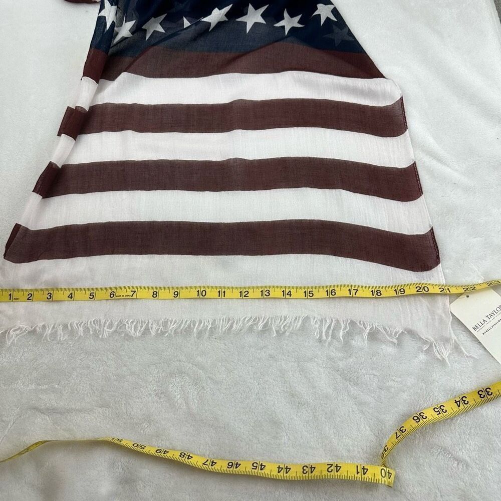 Bella Taylor‎ Salute American Flag Scarf Navy Burgundy Stars Stripes 21x70 NWT - Picture 6 of 7